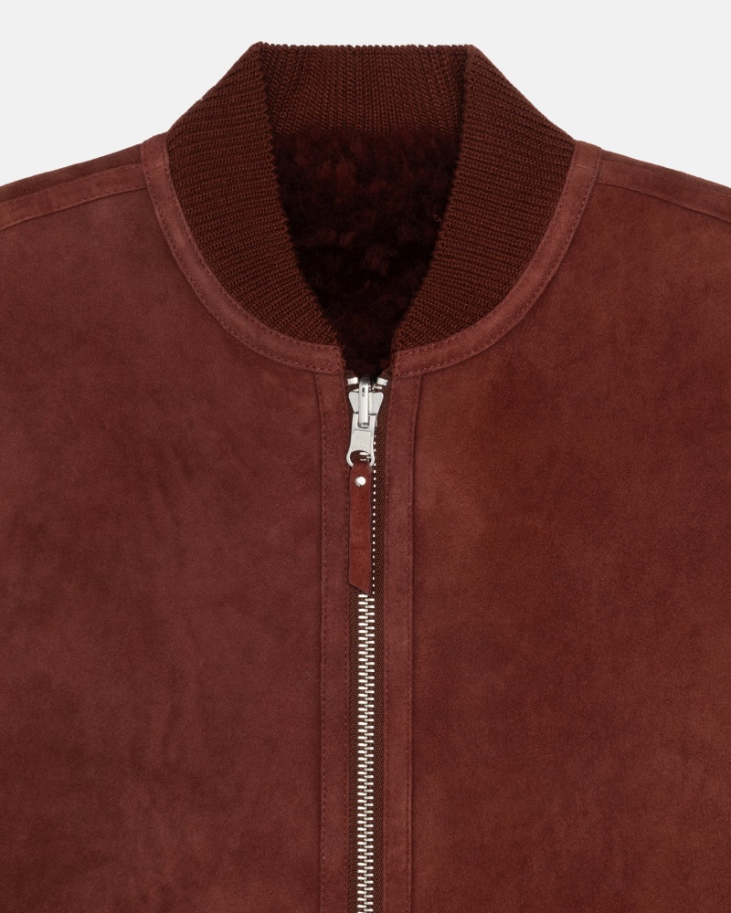 Stüssy Reversible Shearling Workgear Vest Sleeveless Outerwear Unisex Bordeaux | VM61-Z7-HY