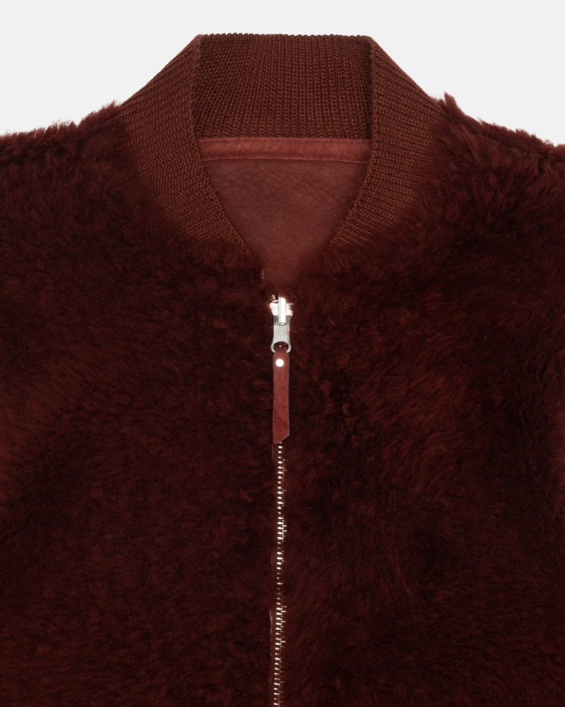 Stüssy Reversible Shearling Workgear Vest Sleeveless Outerwear Unisex Bordeaux | VM61-Z7-HY