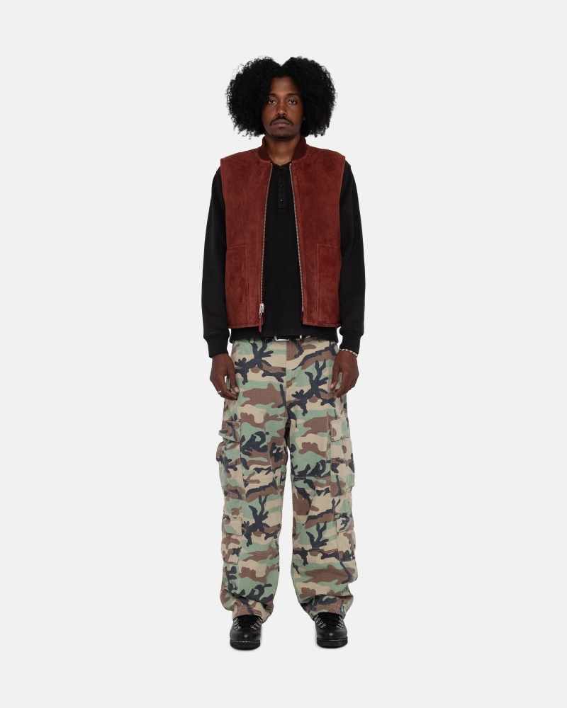 Stüssy Reversible Shearling Workgear Vest Sleeveless Outerwear Unisex Bordeaux | VM61-Z7-HY