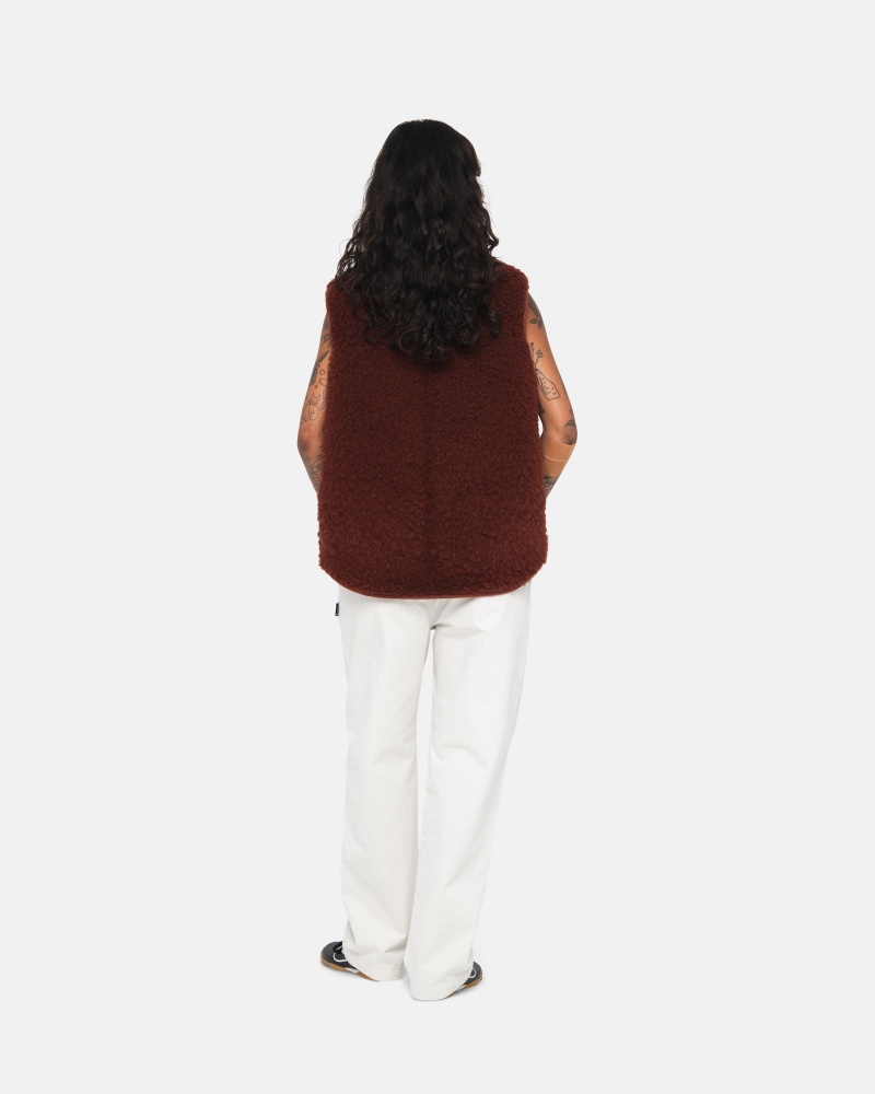 Stüssy Reversible Shearling Workgear Vest Sleeveless Outerwear Unisex Bordeaux | VM61-Z7-HY