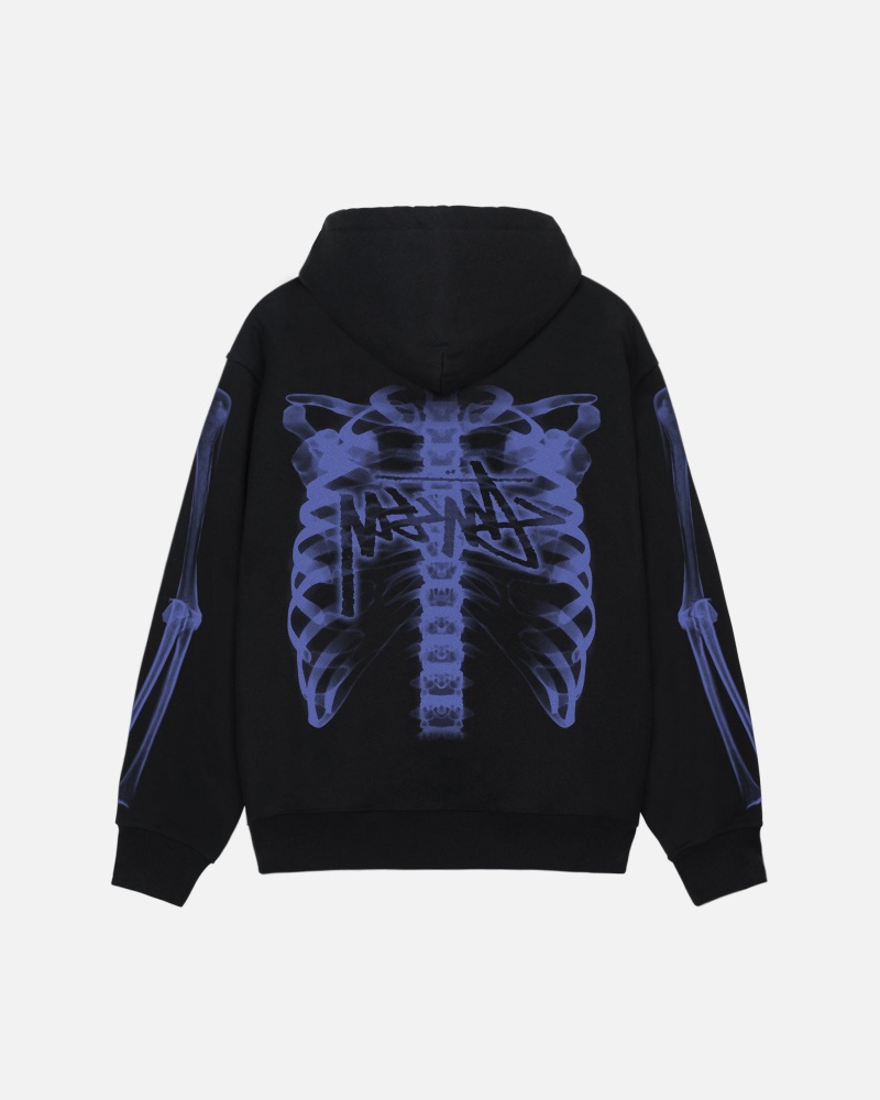 Stüssy Rib Cage Zip Hood Long Sleeve Sweatshirt Unisex Zwart Paars | CW59-I2-DF