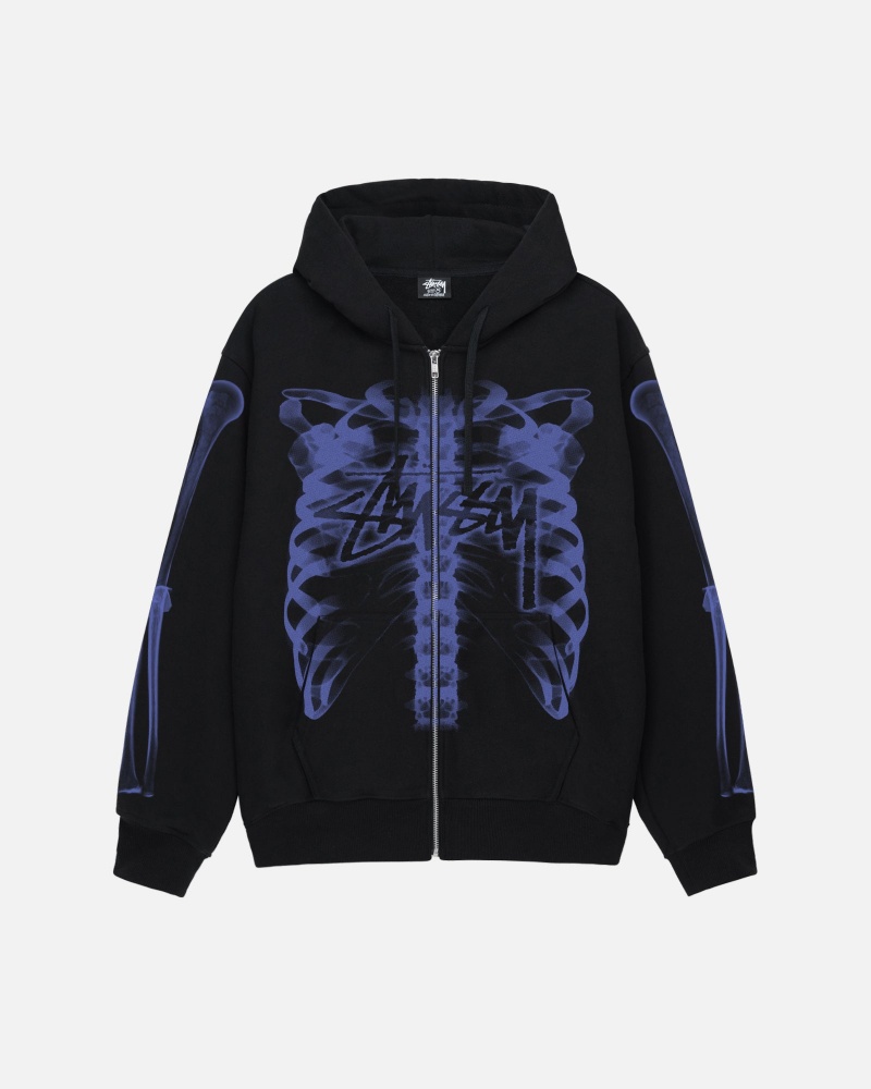 Stüssy Rib Cage Zip Hood Long Sleeve Sweatshirt Unisex Zwart Paars | CW59-I2-DF