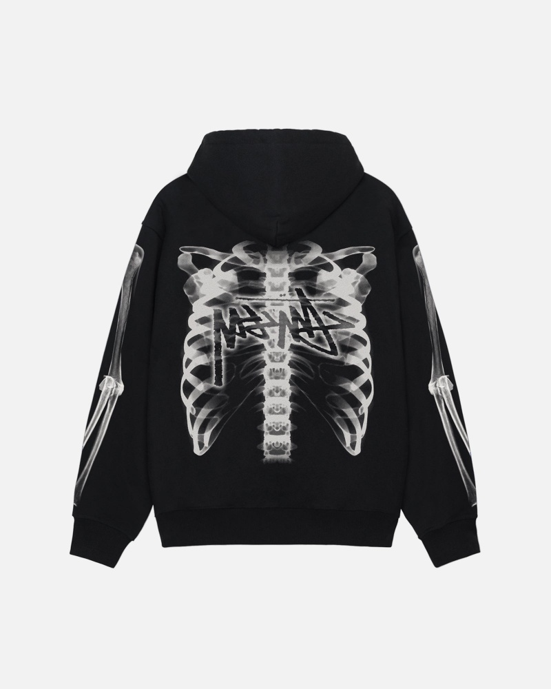 Stüssy Rib Cage Zip Hood Long Sleeve Sweatshirt Unisex Zwart Wit | FH47-B5-IF