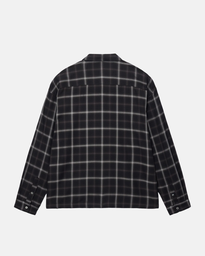 Stüssy Shadow Plaid Rayon Shirt Long Sleeve Shirt Unisex Zwart | GU68-D3-ZS