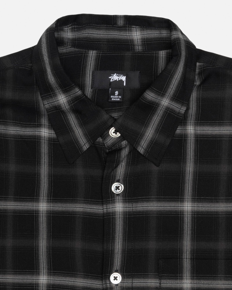 Stüssy Shadow Plaid Rayon Shirt Long Sleeve Shirt Unisex Zwart | GU68-D3-ZS