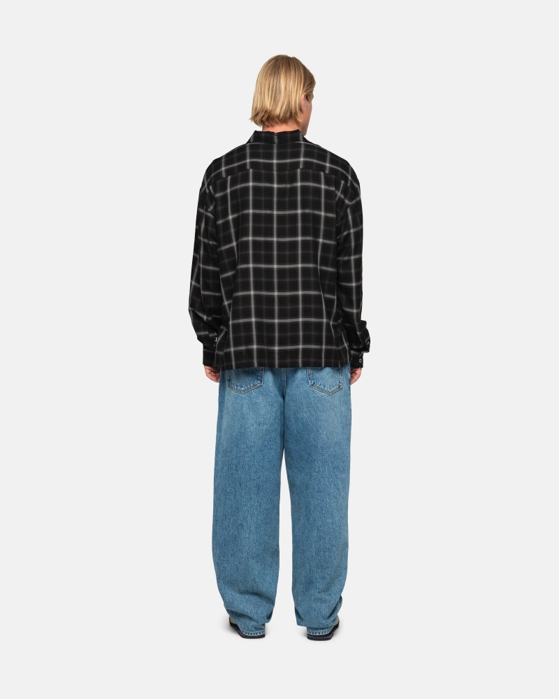 Stüssy Shadow Plaid Rayon Shirt Long Sleeve Shirt Unisex Zwart | GU68-D3-ZS