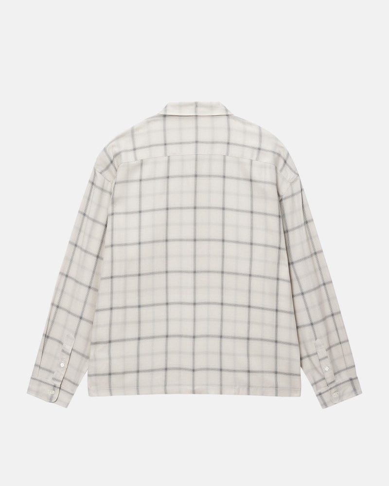 Stüssy Shadow Plaid Rayon Shirt Long Sleeve Shirt Unisex Natural | DT43-I8-ZW