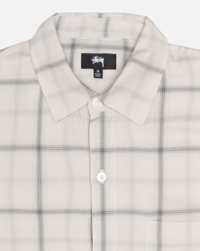 Stüssy Shadow Plaid Rayon Shirt Long Sleeve Shirt Unisex Natural | DT43-I8-ZW