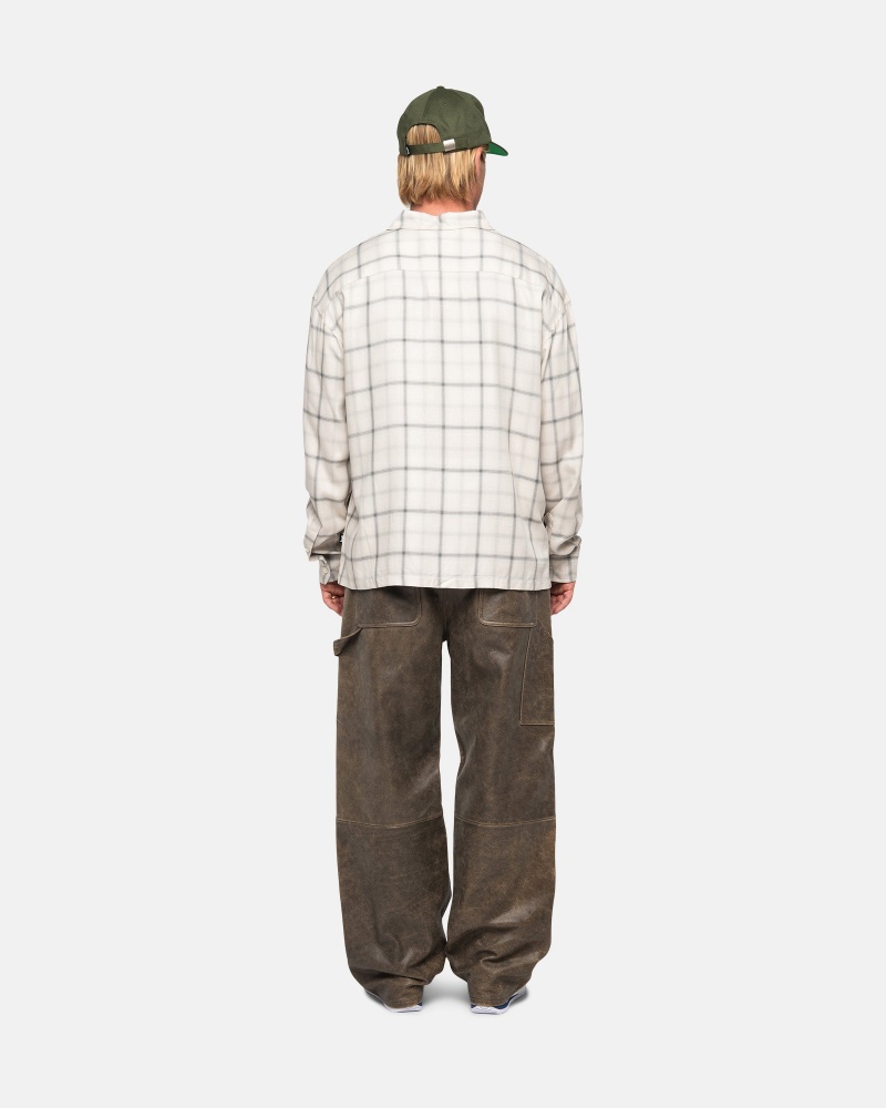 Stüssy Shadow Plaid Rayon Shirt Long Sleeve Shirt Unisex Natural | DT43-I8-ZW