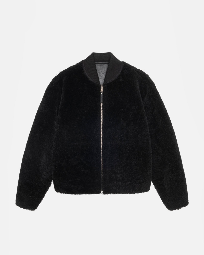 Stüssy Shearling Reversible Bomber Long Sleeve Outerwear Unisex Zwart | IM97-R0-DM