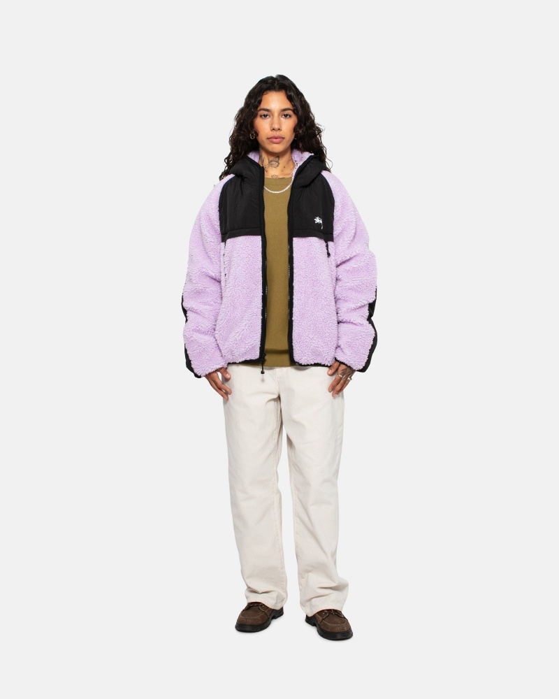 Stüssy Sherpa Paneled Met Capuchon Jacket Long Sleeve Sweatshirt Unisex Lavendel | PJ18-O6-TI