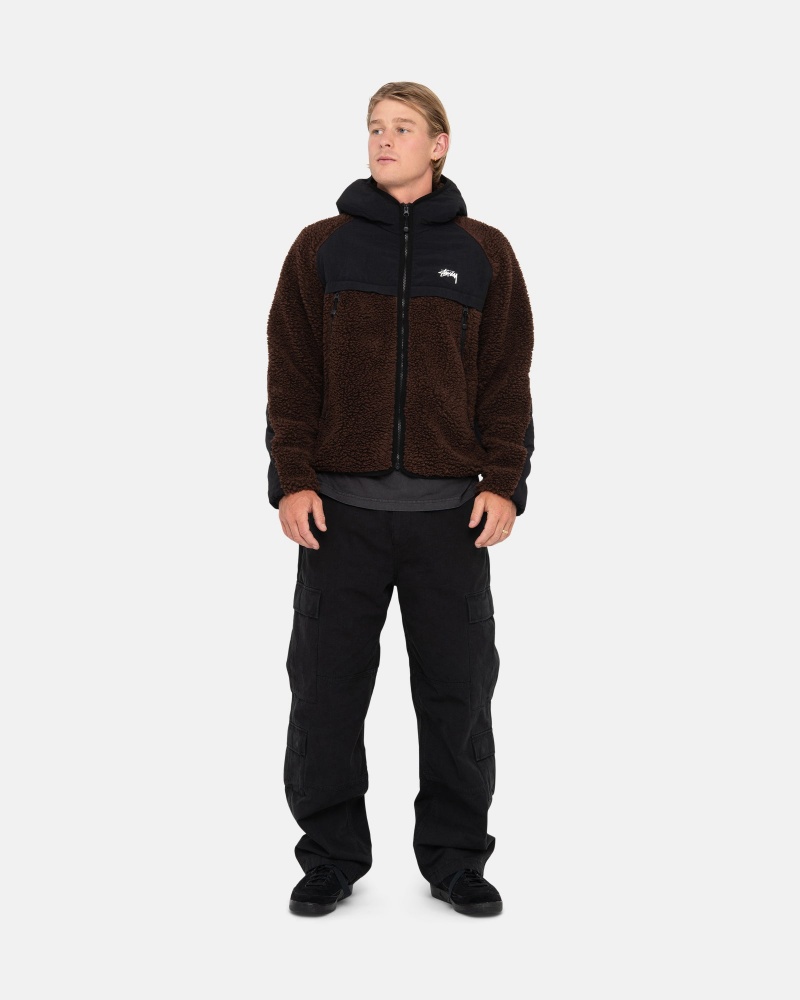 Stüssy Sherpa Paneled Met Capuchon Jacket Long Sleeve Sweatshirt Unisex Bruin | XC84-U4-PE