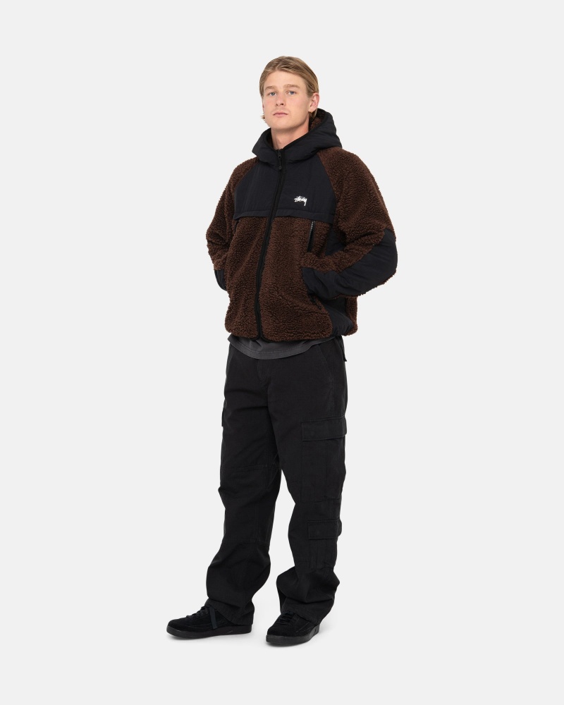 Stüssy Sherpa Paneled Met Capuchon Jacket Long Sleeve Sweatshirt Unisex Bruin | XC84-U4-PE