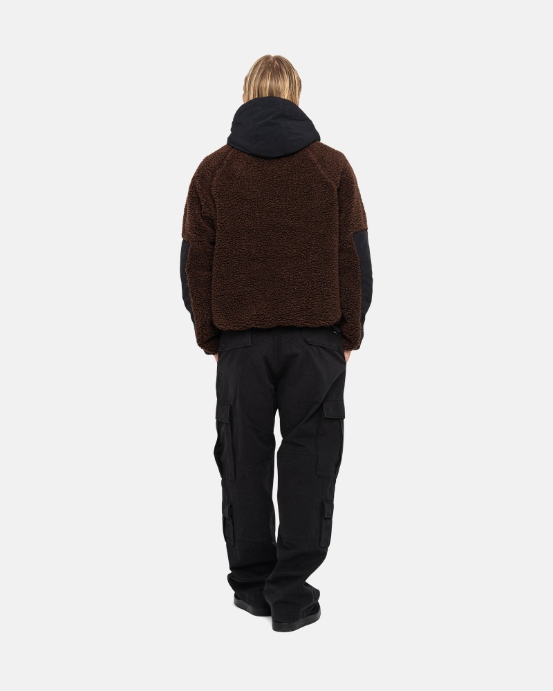 Stüssy Sherpa Paneled Met Capuchon Jacket Long Sleeve Sweatshirt Unisex Bruin | XC84-U4-PE