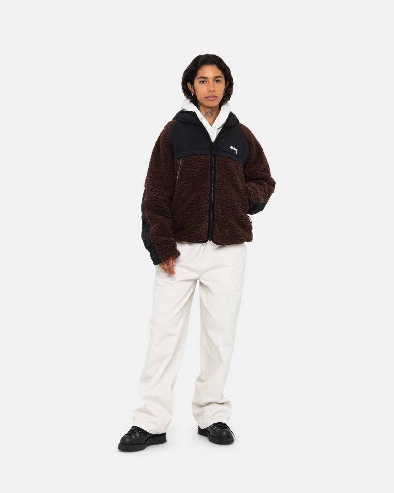 Stüssy Sherpa Paneled Met Capuchon Jacket Long Sleeve Sweatshirt Unisex Bruin | XC84-U4-PE