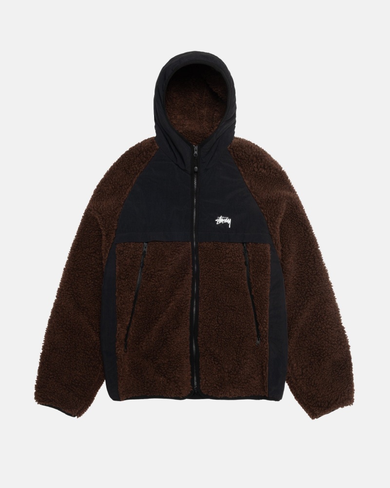 Stüssy Sherpa Paneled Met Capuchon Jacket Long Sleeve Sweatshirt Unisex Bruin | XC84-U4-PE