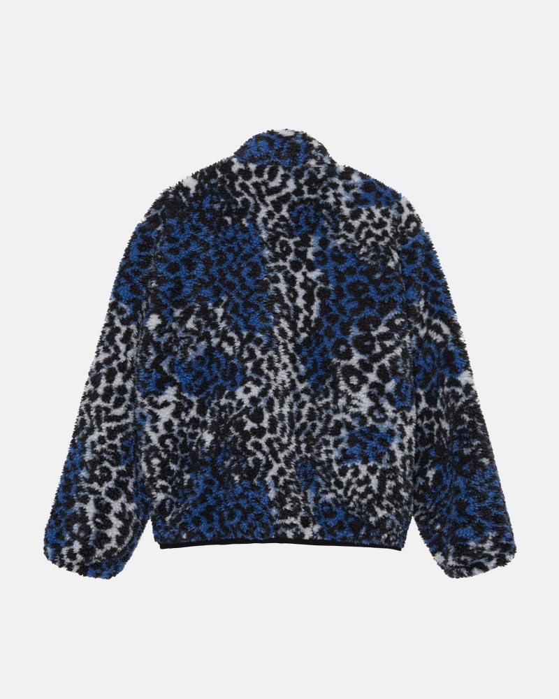 Stüssy Sherpa Reversible Jacket Long Sleeve Sweatshirt Unisex Blauw Leopard | KR64-W0-NU