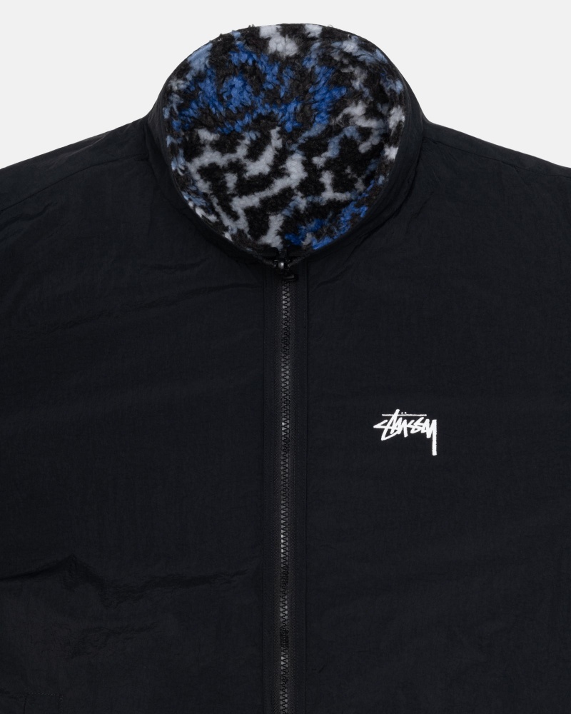 Stüssy Sherpa Reversible Jacket Long Sleeve Sweatshirt Unisex Blauw Leopard | KR64-W0-NU