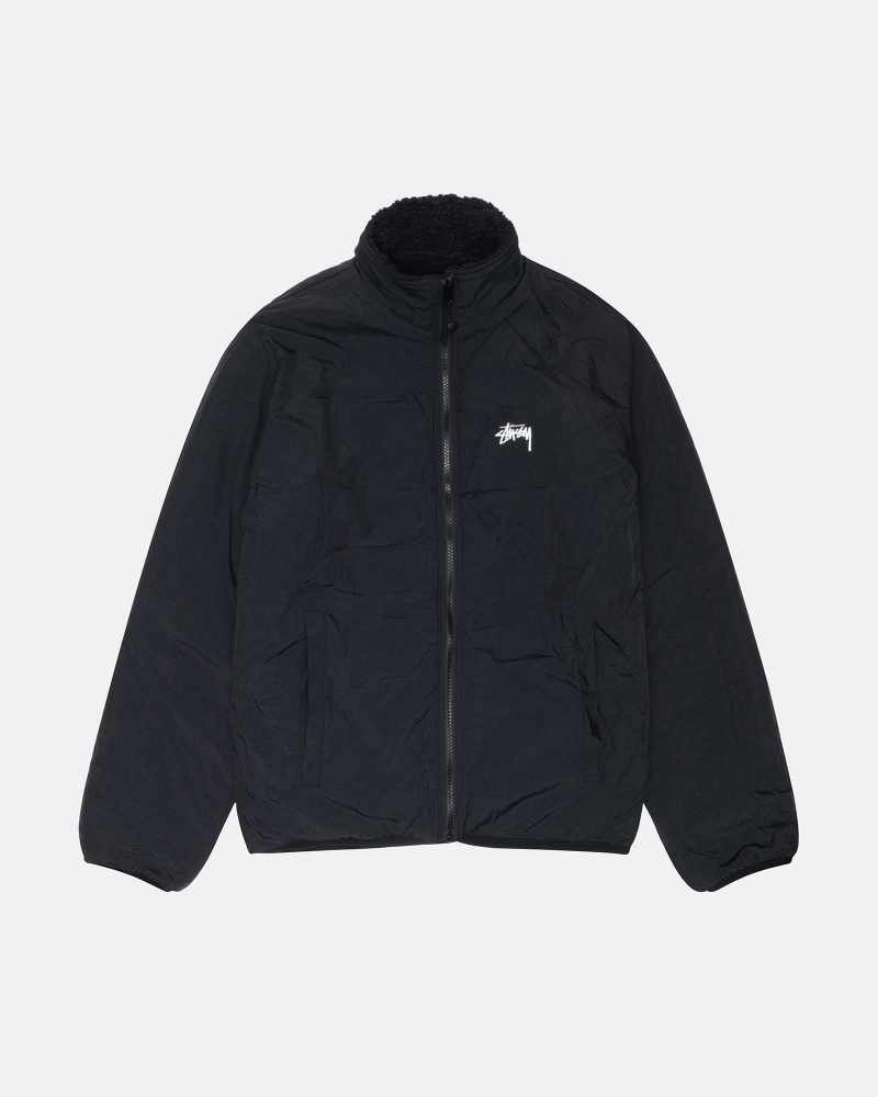 Stüssy Sherpa Reversible Jacket Long Sleeve Sweatshirt Unisex Zwart | SN10-Q5-IO