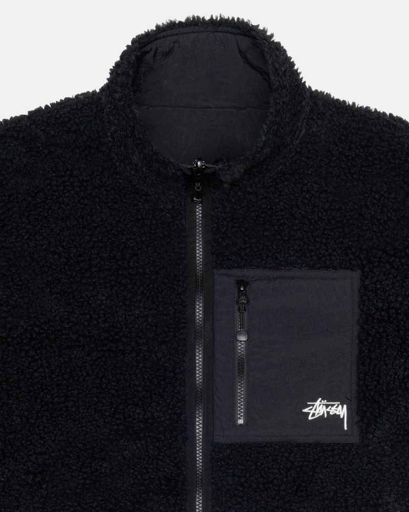 Stüssy Sherpa Reversible Jacket Long Sleeve Sweatshirt Unisex Zwart | SN10-Q5-IO