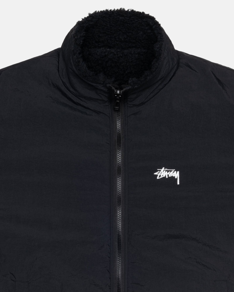 Stüssy Sherpa Reversible Jacket Long Sleeve Sweatshirt Unisex Zwart | SN10-Q5-IO