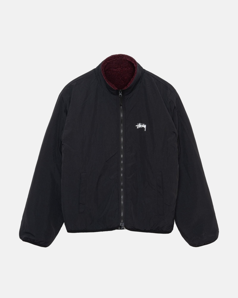 Stüssy Sherpa Reversible Jacket Long Sleeve Sweatshirt Unisex Bordeaux | JE58-D7-JI