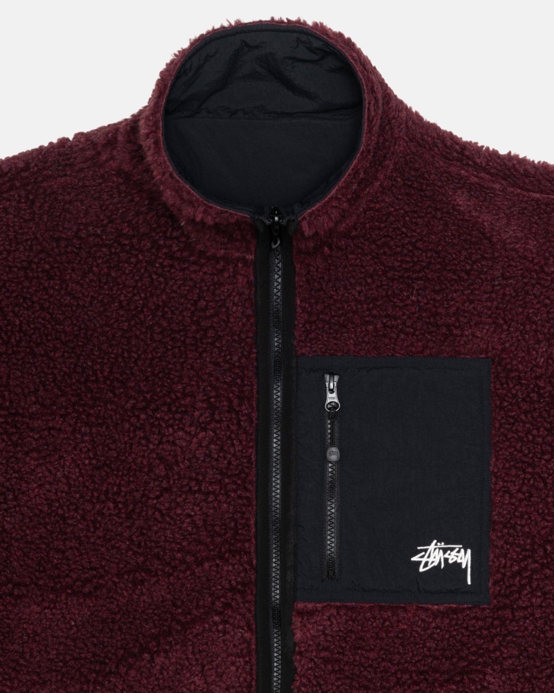 Stüssy Sherpa Reversible Jacket Long Sleeve Sweatshirt Unisex Bordeaux | JE58-D7-JI