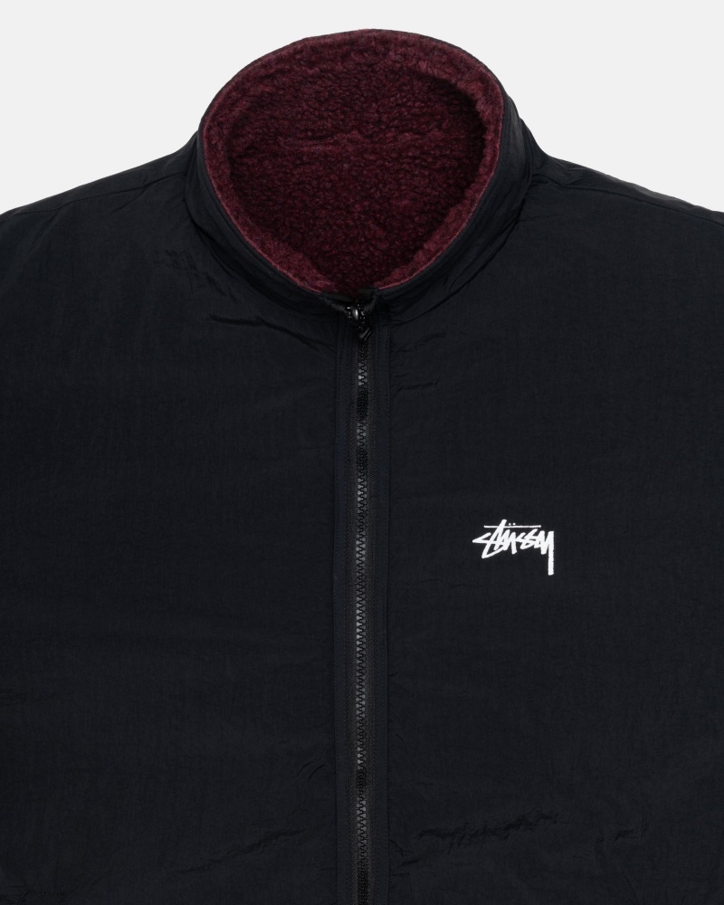 Stüssy Sherpa Reversible Jacket Long Sleeve Sweatshirt Unisex Bordeaux | JE58-D7-JI