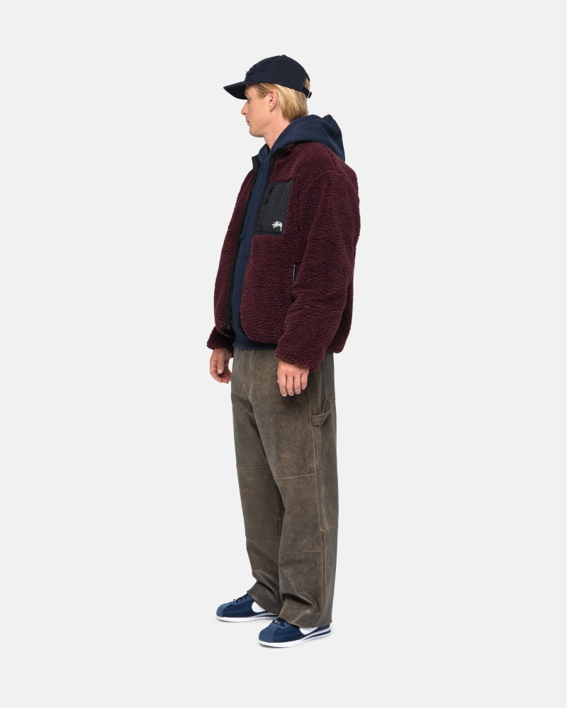 Stüssy Sherpa Reversible Jacket Long Sleeve Sweatshirt Unisex Bordeaux | JE58-D7-JI