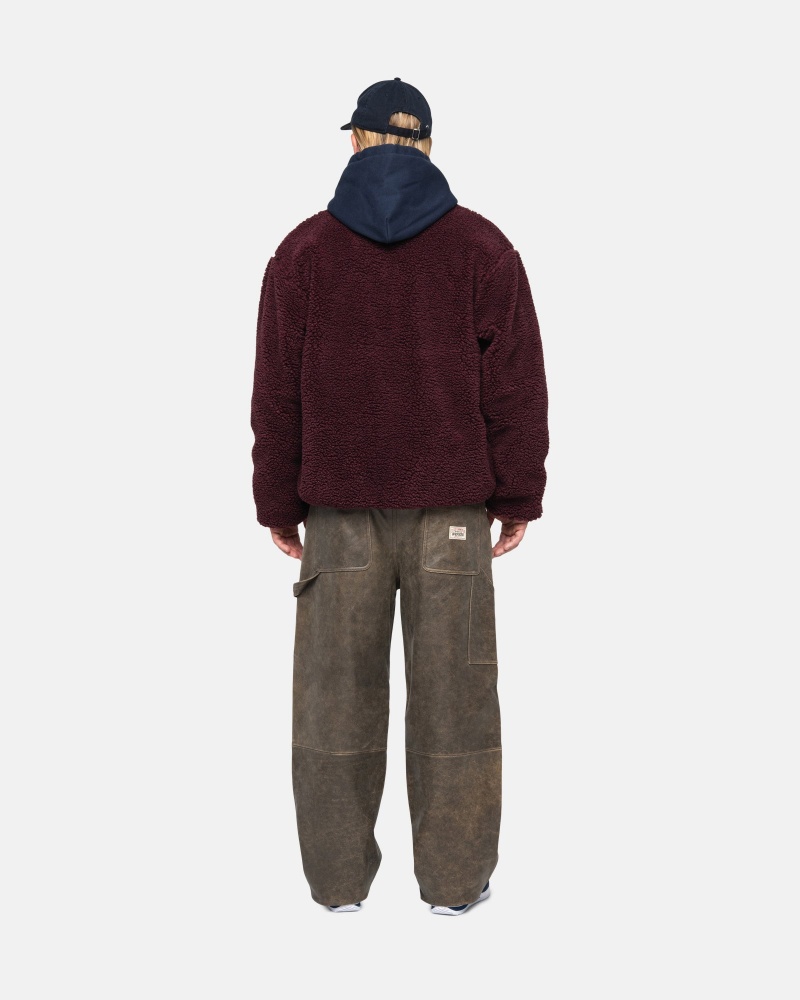 Stüssy Sherpa Reversible Jacket Long Sleeve Sweatshirt Unisex Bordeaux | JE58-D7-JI