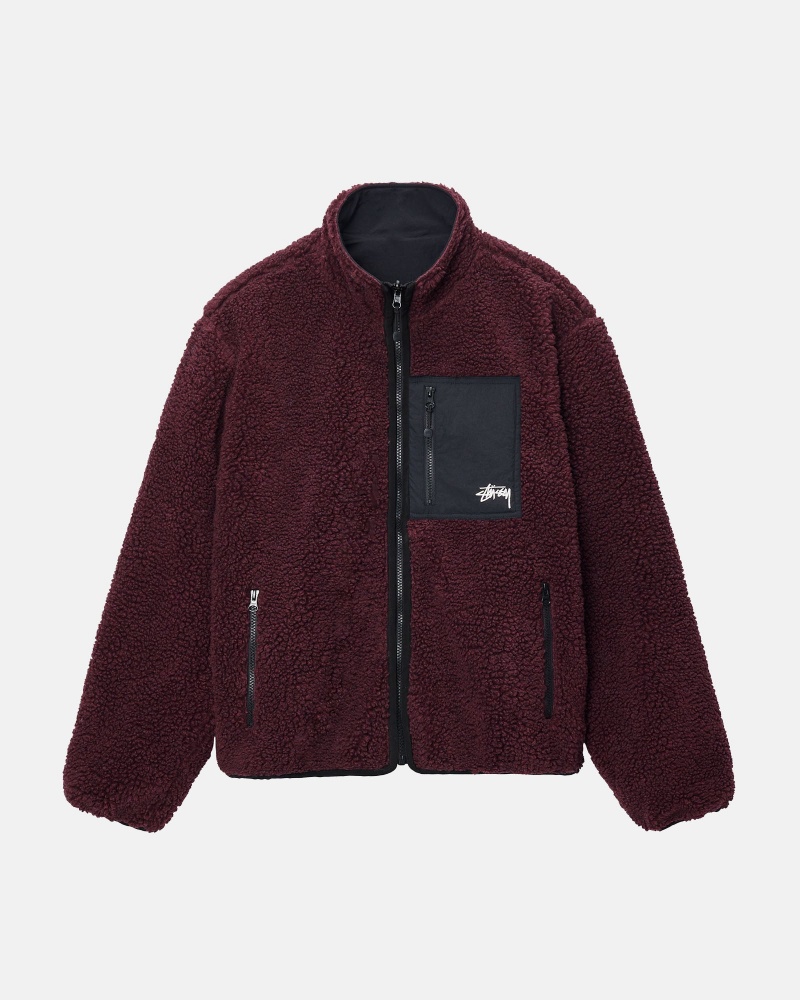 Stüssy Sherpa Reversible Jacket Long Sleeve Sweatshirt Unisex Bordeaux | JE58-D7-JI