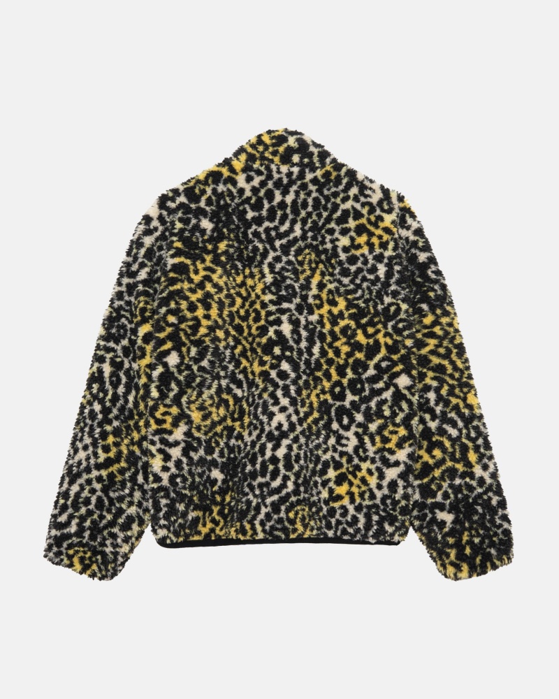 Stüssy Sherpa Reversible Jacket Long Sleeve Sweatshirt Unisex Geel Leopard | VH27-A0-XP