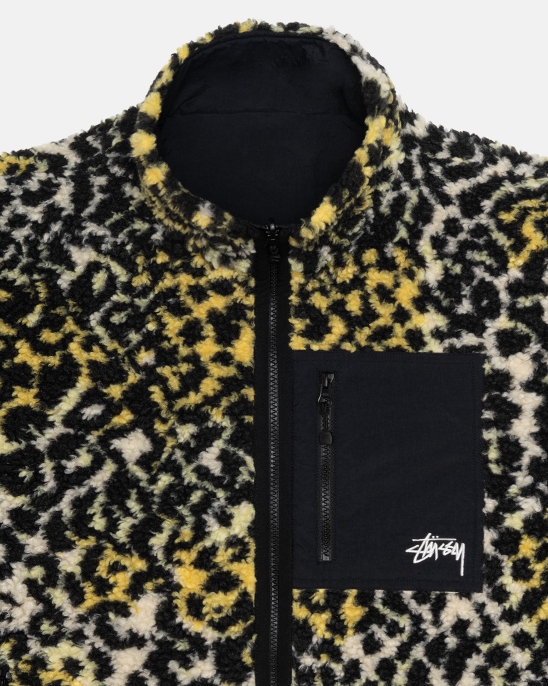 Stüssy Sherpa Reversible Jacket Long Sleeve Sweatshirt Unisex Geel Leopard | VH27-A0-XP