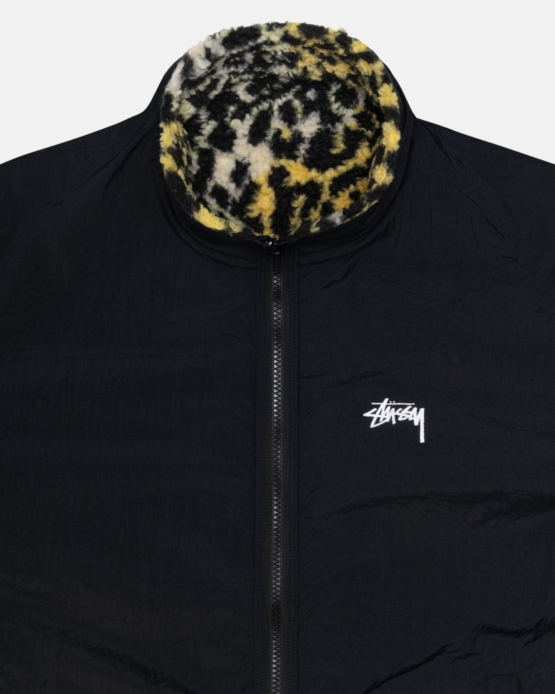 Stüssy Sherpa Reversible Jacket Long Sleeve Sweatshirt Unisex Geel Leopard | VH27-A0-XP