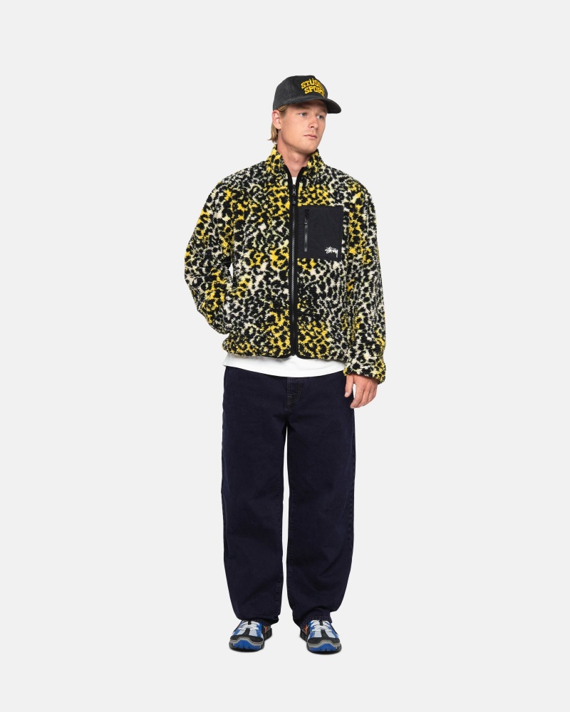 Stüssy Sherpa Reversible Jacket Long Sleeve Sweatshirt Unisex Geel Leopard | VH27-A0-XP