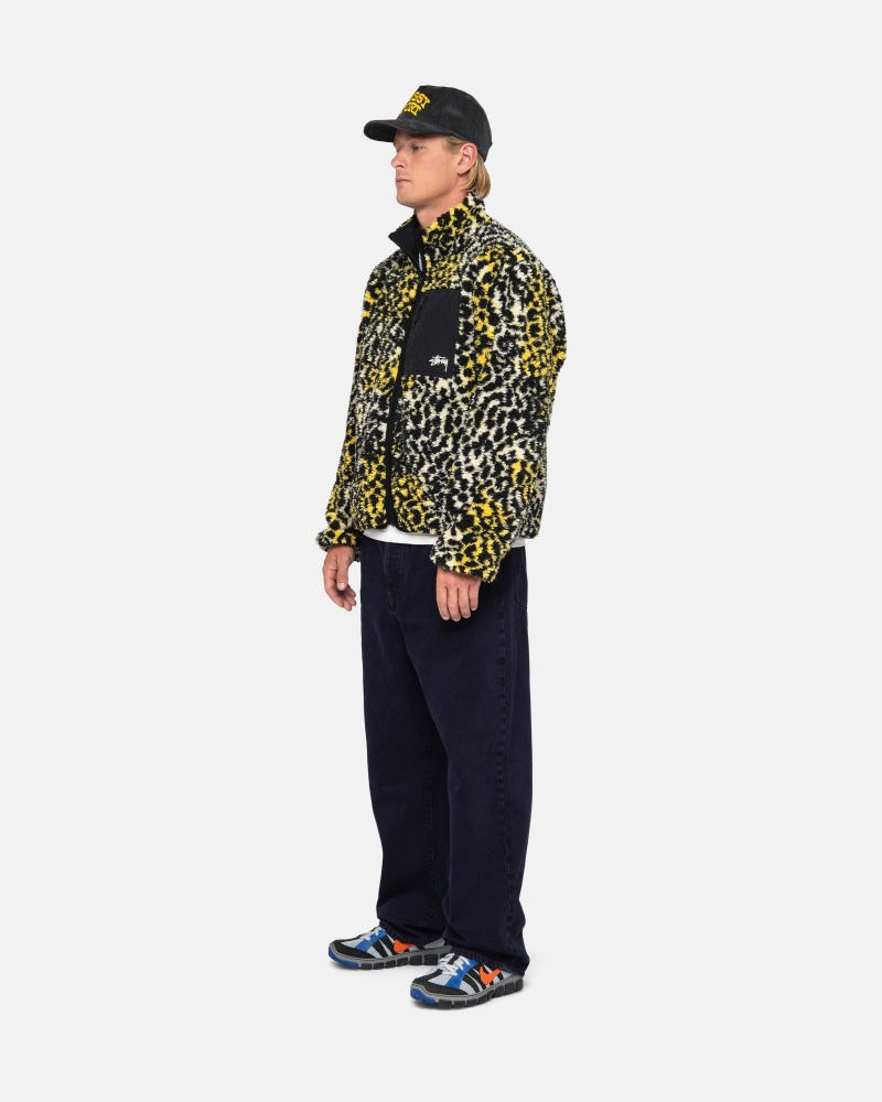 Stüssy Sherpa Reversible Jacket Long Sleeve Sweatshirt Unisex Geel Leopard | VH27-A0-XP