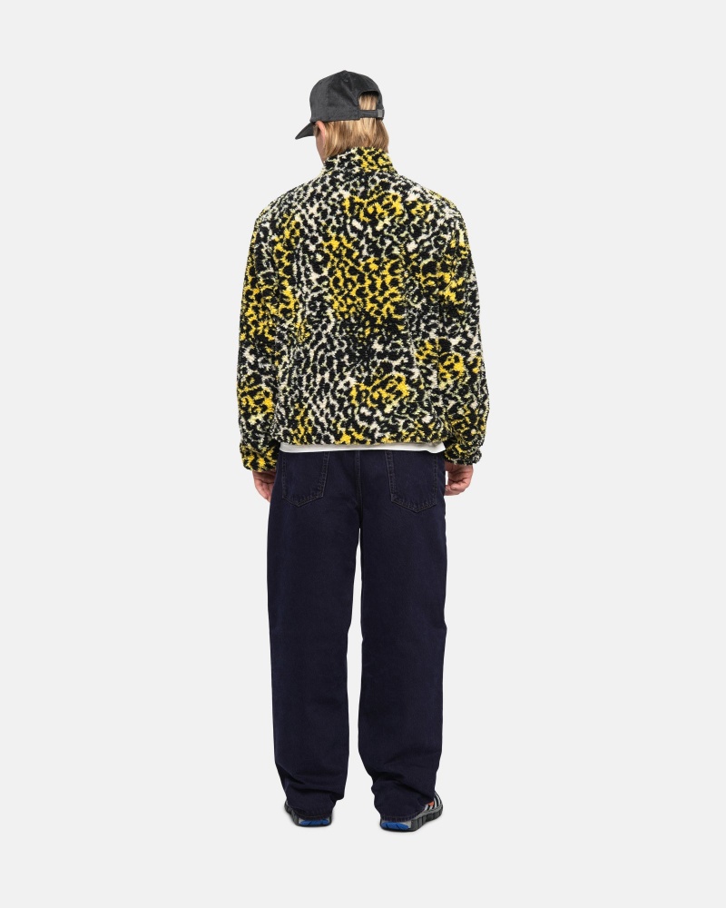 Stüssy Sherpa Reversible Jacket Long Sleeve Sweatshirt Unisex Geel Leopard | VH27-A0-XP