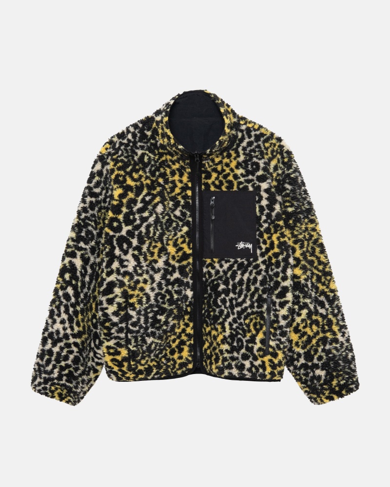 Stüssy Sherpa Reversible Jacket Long Sleeve Sweatshirt Unisex Geel Leopard | VH27-A0-XP