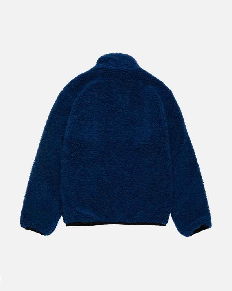 Stüssy Sherpa Reversible Jacket Long Sleeve Sweatshirt Heren Blauw | VM81-X8-VJ