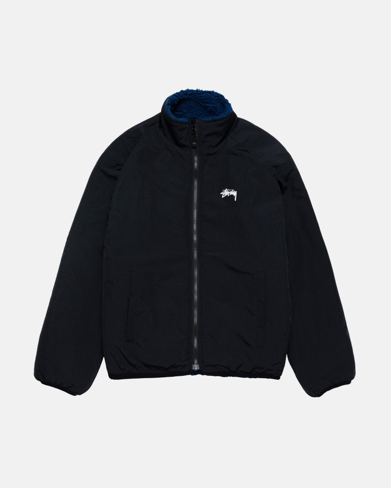 Stüssy Sherpa Reversible Jacket Long Sleeve Sweatshirt Heren Blauw | VM81-X8-VJ