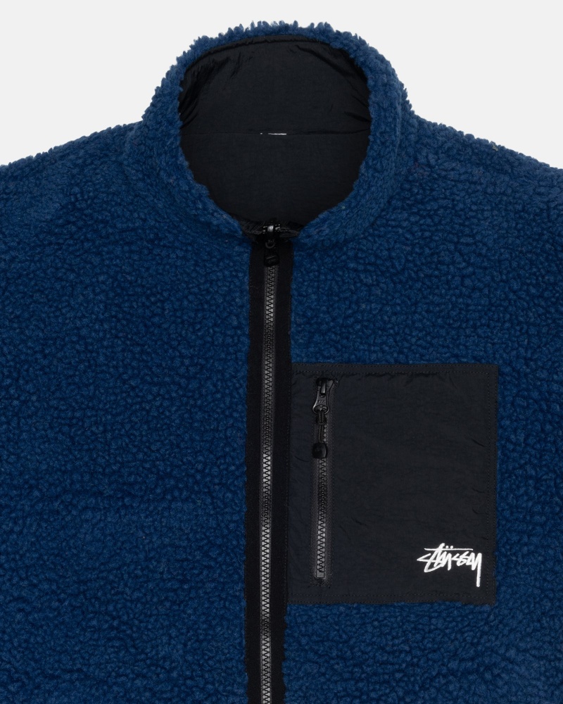 Stüssy Sherpa Reversible Jacket Long Sleeve Sweatshirt Heren Blauw | VM81-X8-VJ