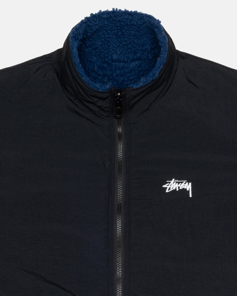 Stüssy Sherpa Reversible Jacket Long Sleeve Sweatshirt Heren Blauw | VM81-X8-VJ