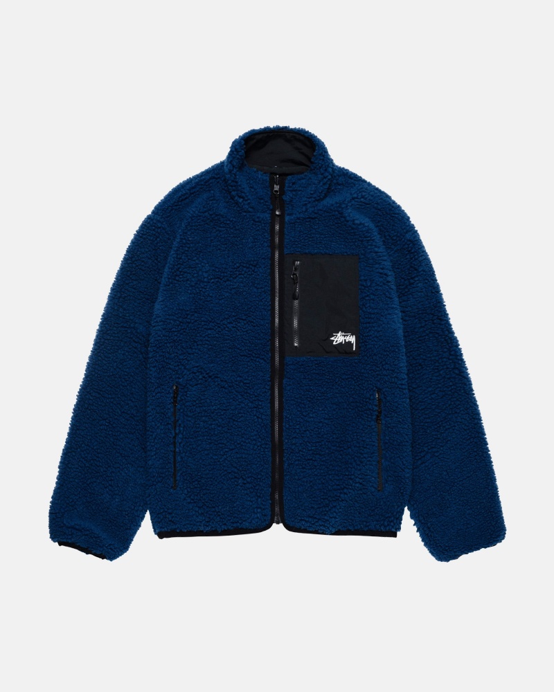 Stüssy Sherpa Reversible Jacket Long Sleeve Sweatshirt Heren Blauw | VM81-X8-VJ