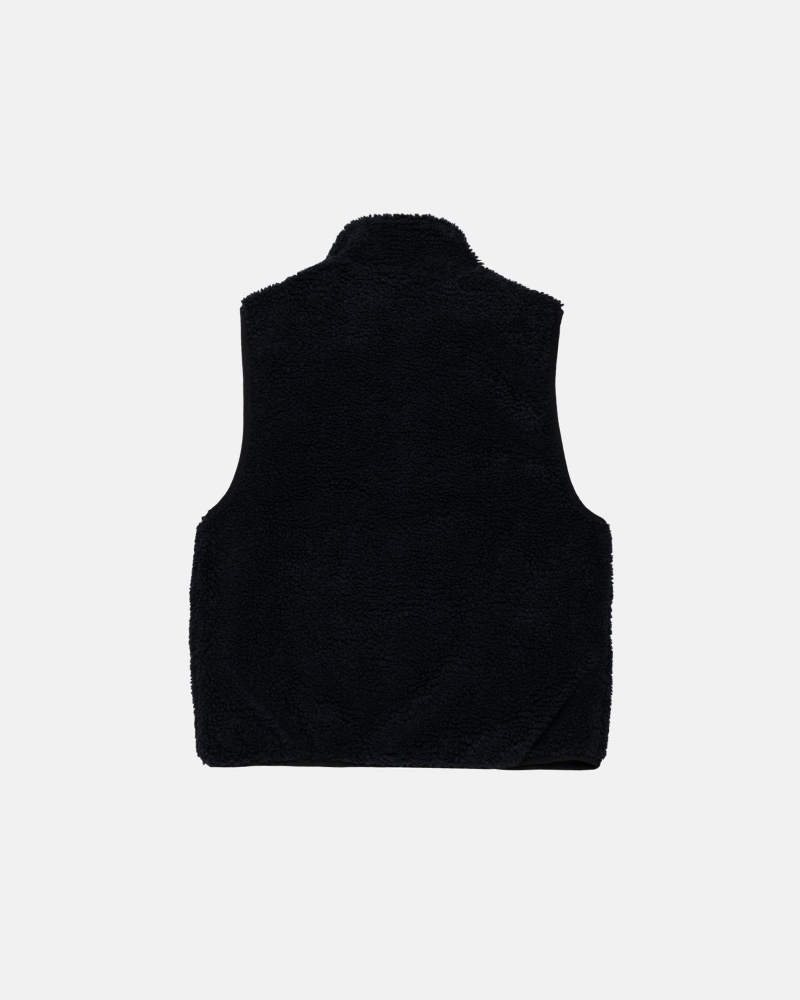 Stüssy Sherpa Reversible Vest Sleeveless Sweatshirt Heren Zwart | FB31-E9-NX