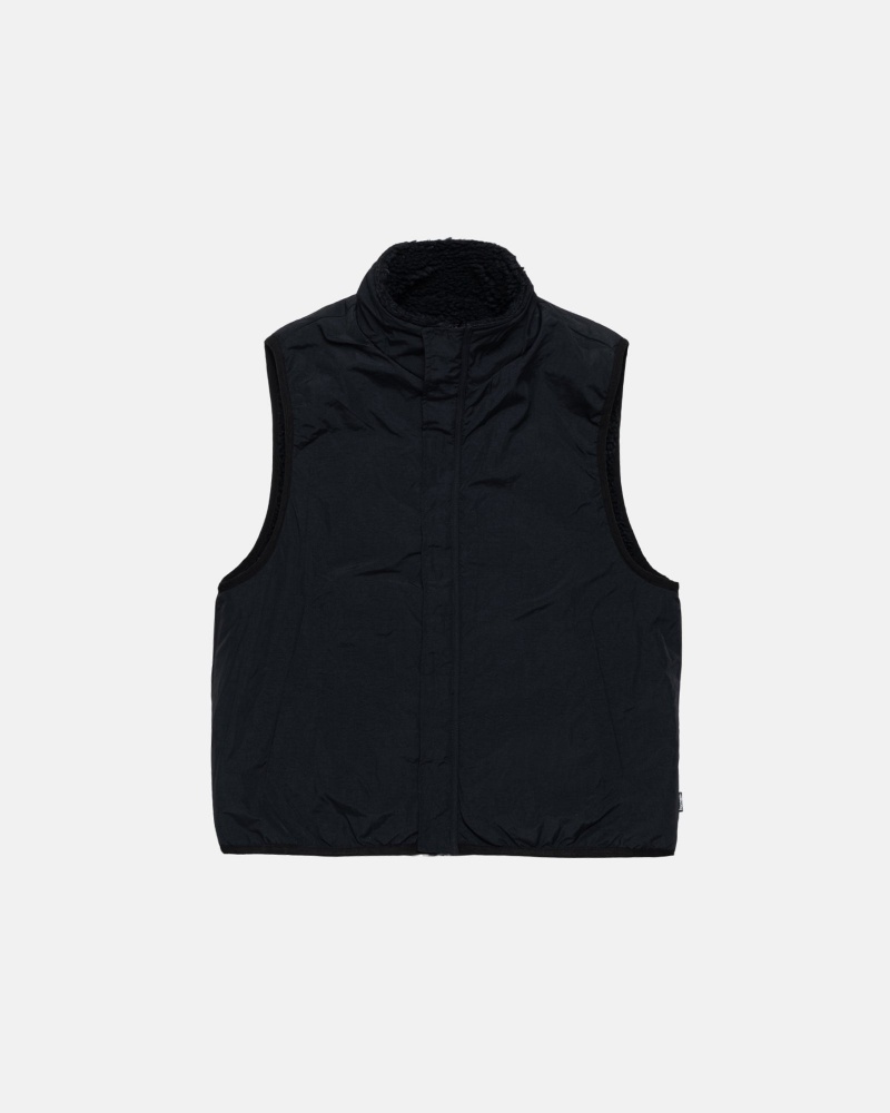 Stüssy Sherpa Reversible Vest Sleeveless Sweatshirt Heren Zwart | FB31-E9-NX