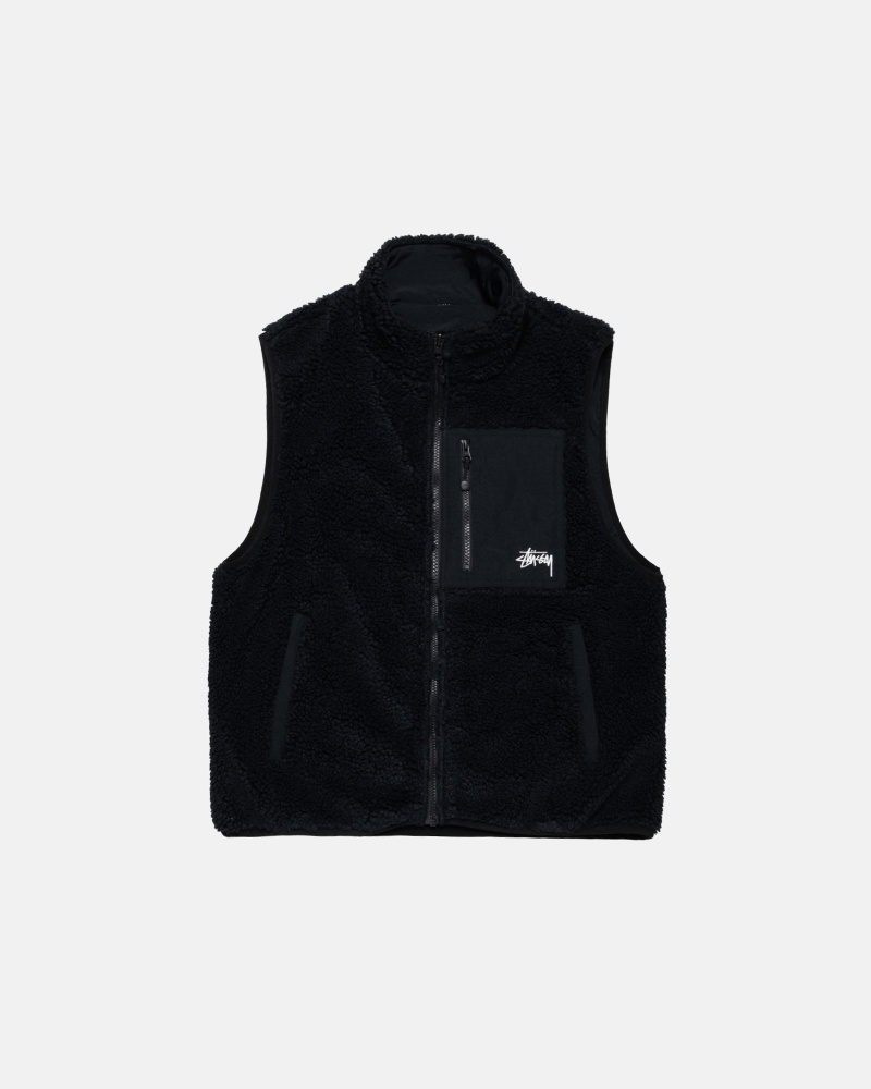 Stüssy Sherpa Reversible Vest Sleeveless Sweatshirt Heren Zwart | FB31-E9-NX