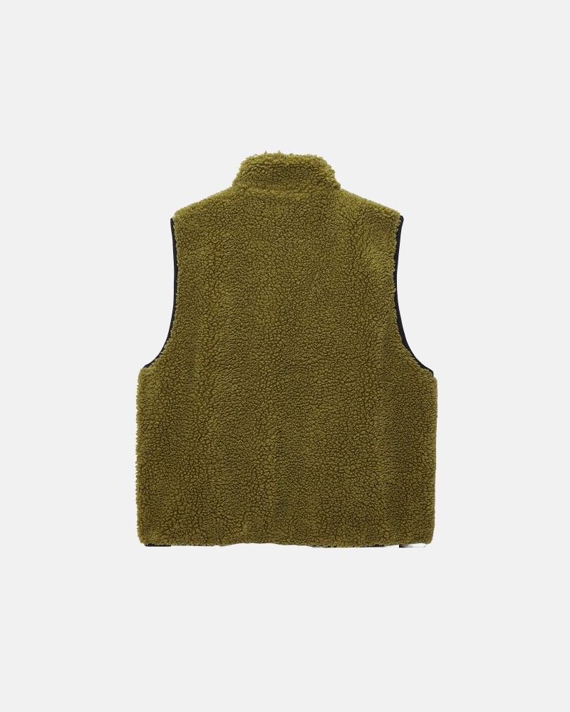 Stüssy Sherpa Reversible Vest Sleeveless Sweatshirt Unisex Olijfgroen | LC41-H8-XK