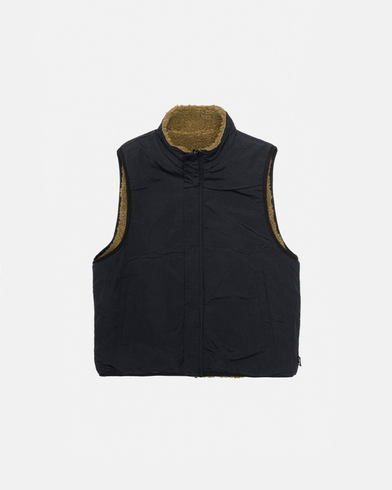 Stüssy Sherpa Reversible Vest Sleeveless Sweatshirt Unisex Olijfgroen | LC41-H8-XK