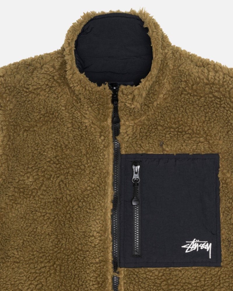 Stüssy Sherpa Reversible Vest Sleeveless Sweatshirt Unisex Olijfgroen | LC41-H8-XK