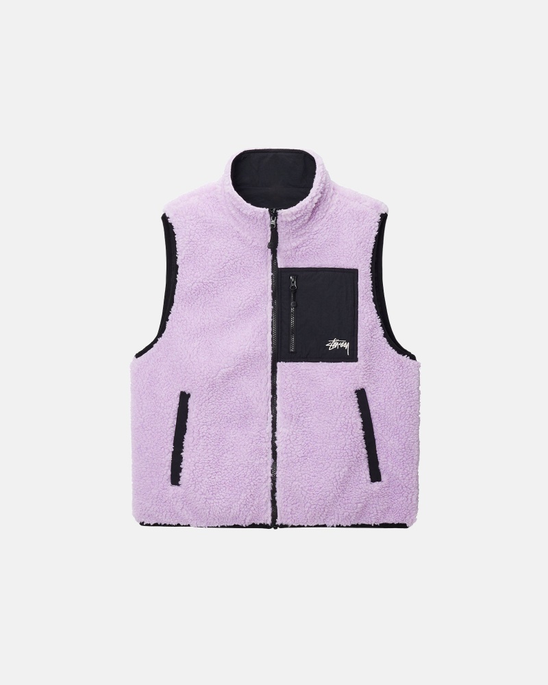 Stüssy Sherpa Reversible Vest Sleeveless Sweatshirt Unisex Lavendel | FI08-H7-DA